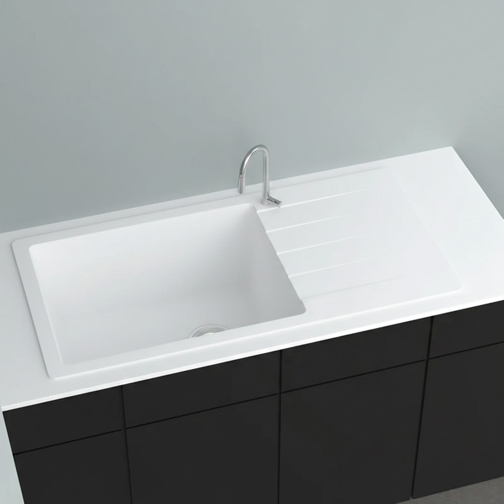 GRANITE Single Bowl Drainer Kitchen Sink D915-WH - Bathroom Hub