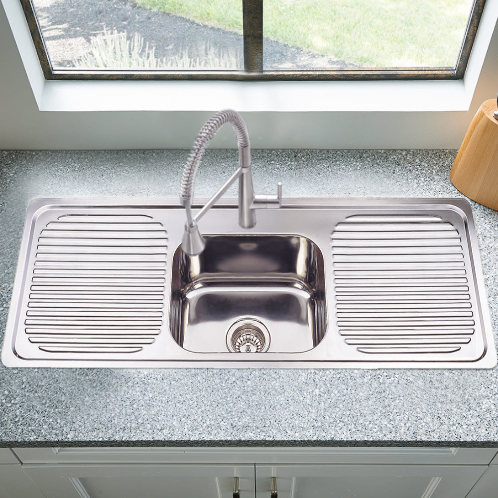 Single Bowl & Double Drainer Kitchen Sink 1180 x 480mm DH446S - Bathroom Hub
