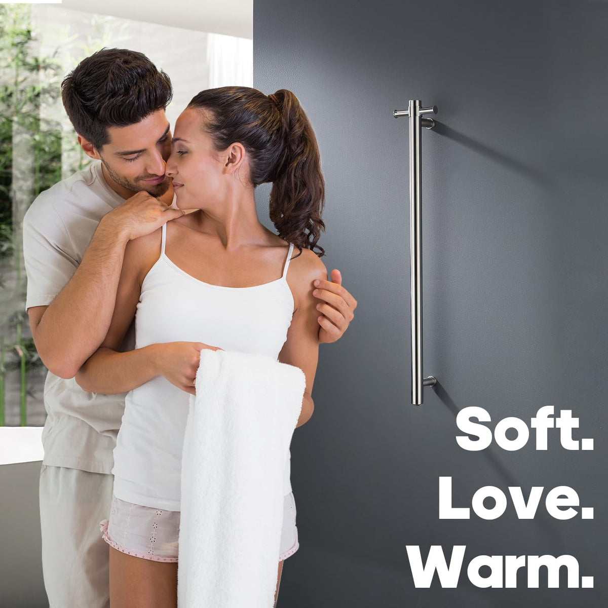 Decaura 900mm Vertical Heated SingleTowel Rail - Space-Saving Towel Warmer with Dual Hooks, IP55, Plug-in or Hardwired- bathroomhubonline