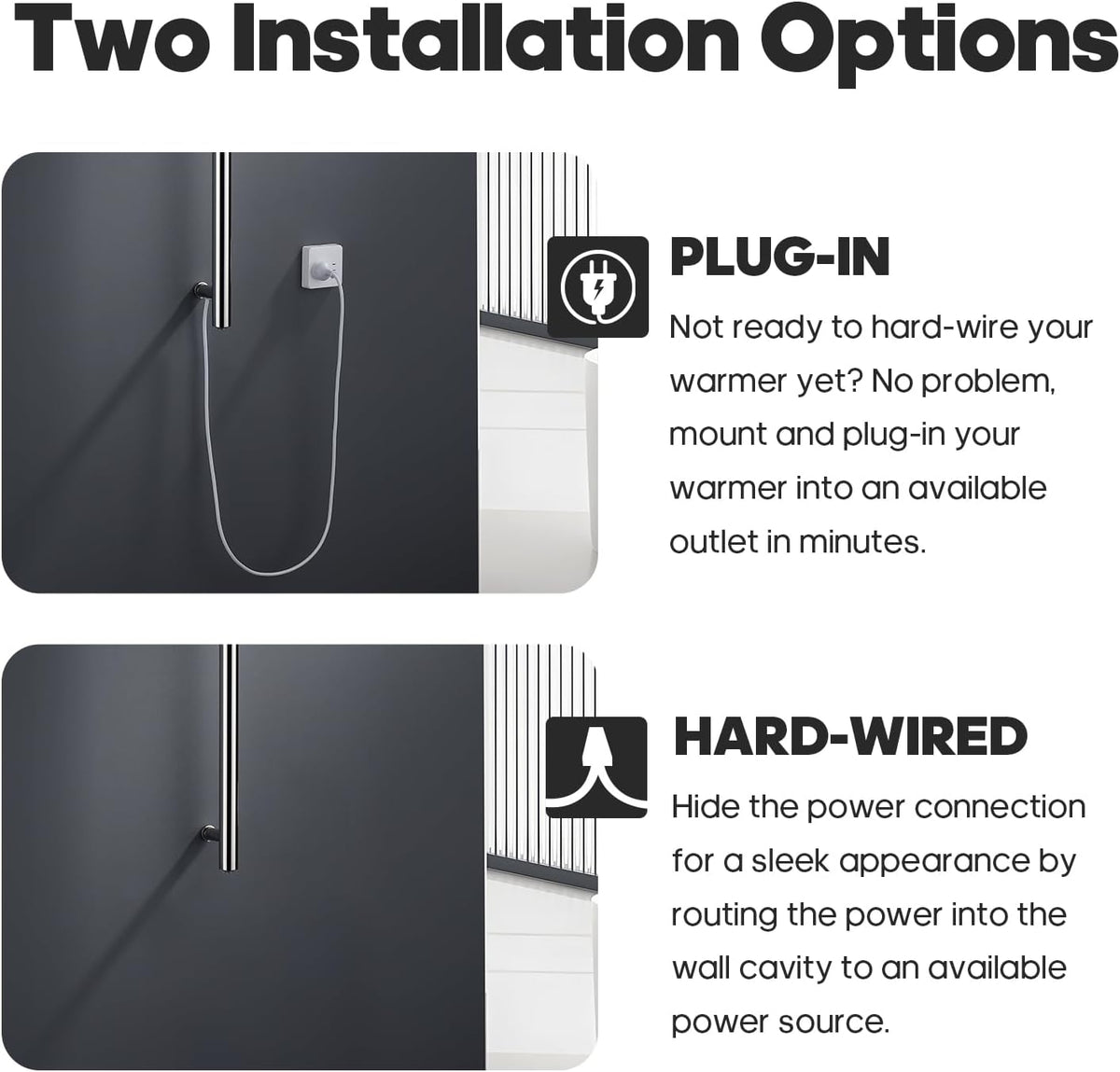 Decaura 900mm Vertical Heated Single Towel Rail - Space-Saving Towel Warmer with Dual Hooks, IP55, Plug-in or Hardwired-bathroom-hub-online