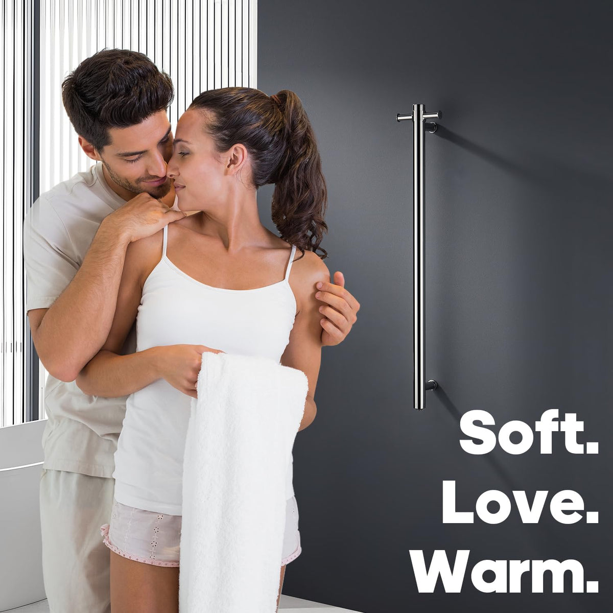 Decaura 900mm Vertical Heated Single Towel Rail - Space-Saving Towel Warmer with Dual Hooks, IP55, Plug-in or Hardwired-bathroom-hub-online