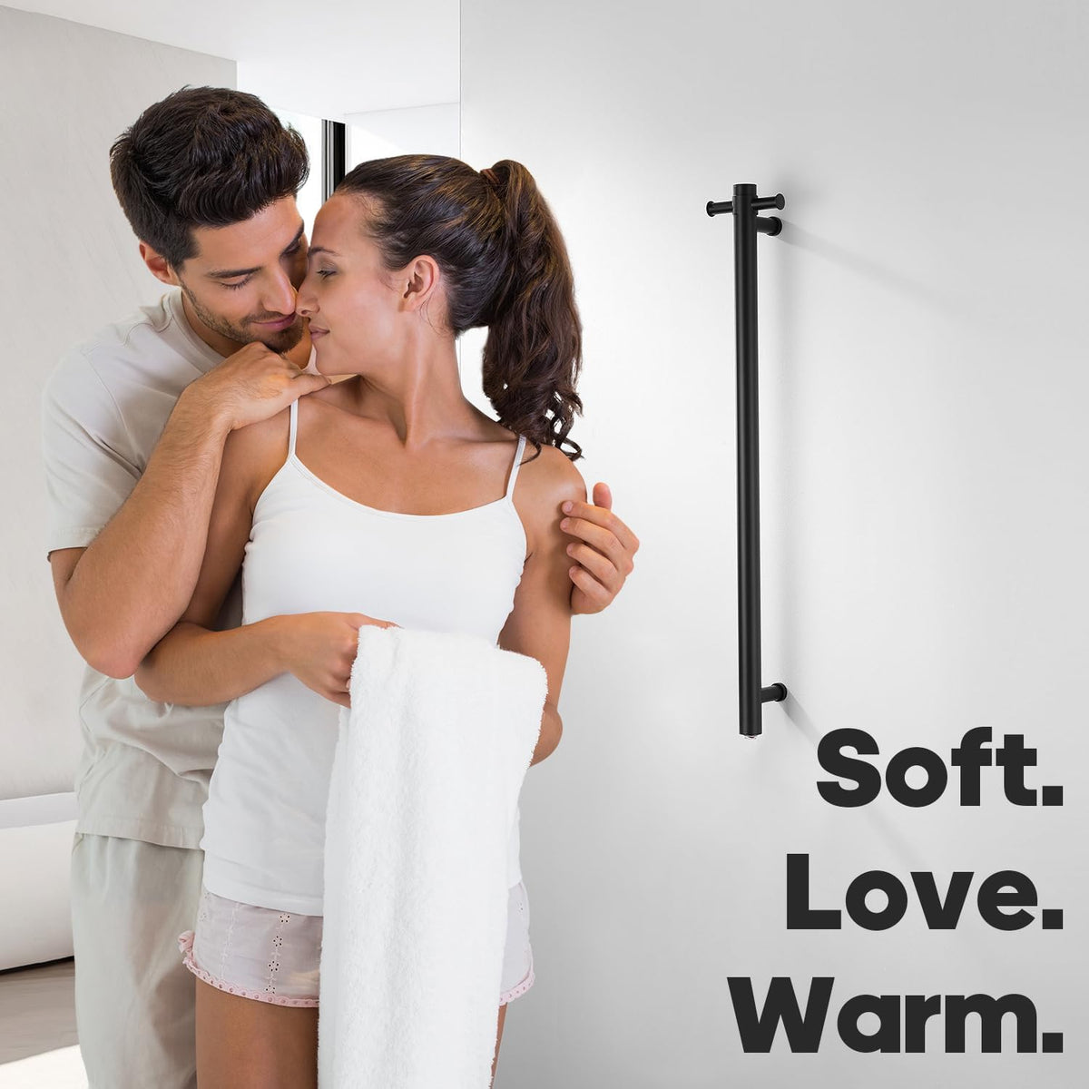Decaura 900mm Vertical Heated Single Towel Rail - Space-Saving Towel Warmer with Dual Hooks, IP55, Plug-in or Hardwired -bathroomhub-online