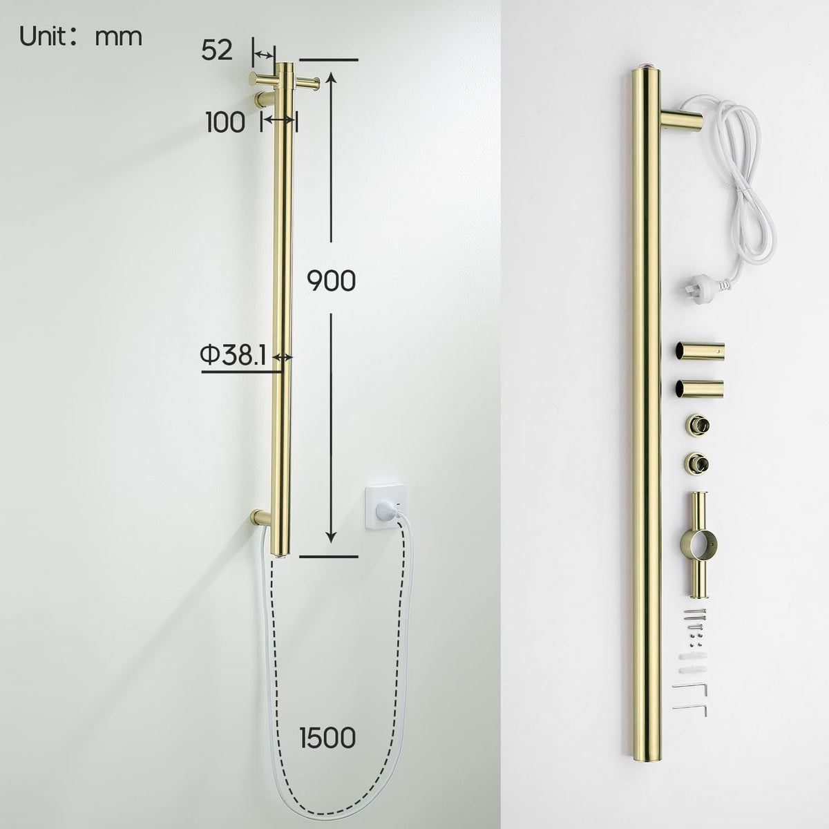 Decaura 900mm Vertical Heated Towel Rail-bathroom-hub-online