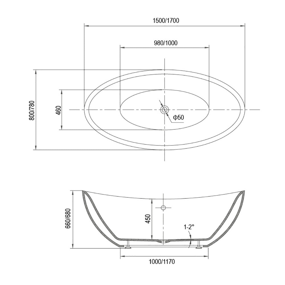 1700mm Atlanta Freestanding Bath - Bathroom Hub