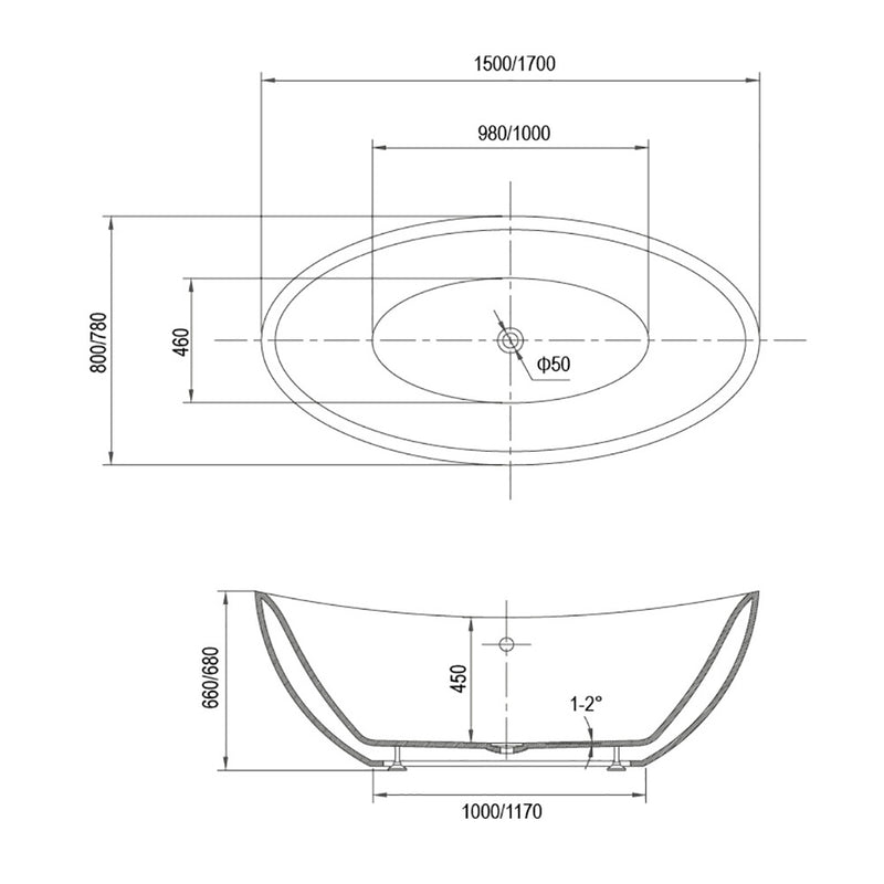 1700mm Frances Freestanding Bath