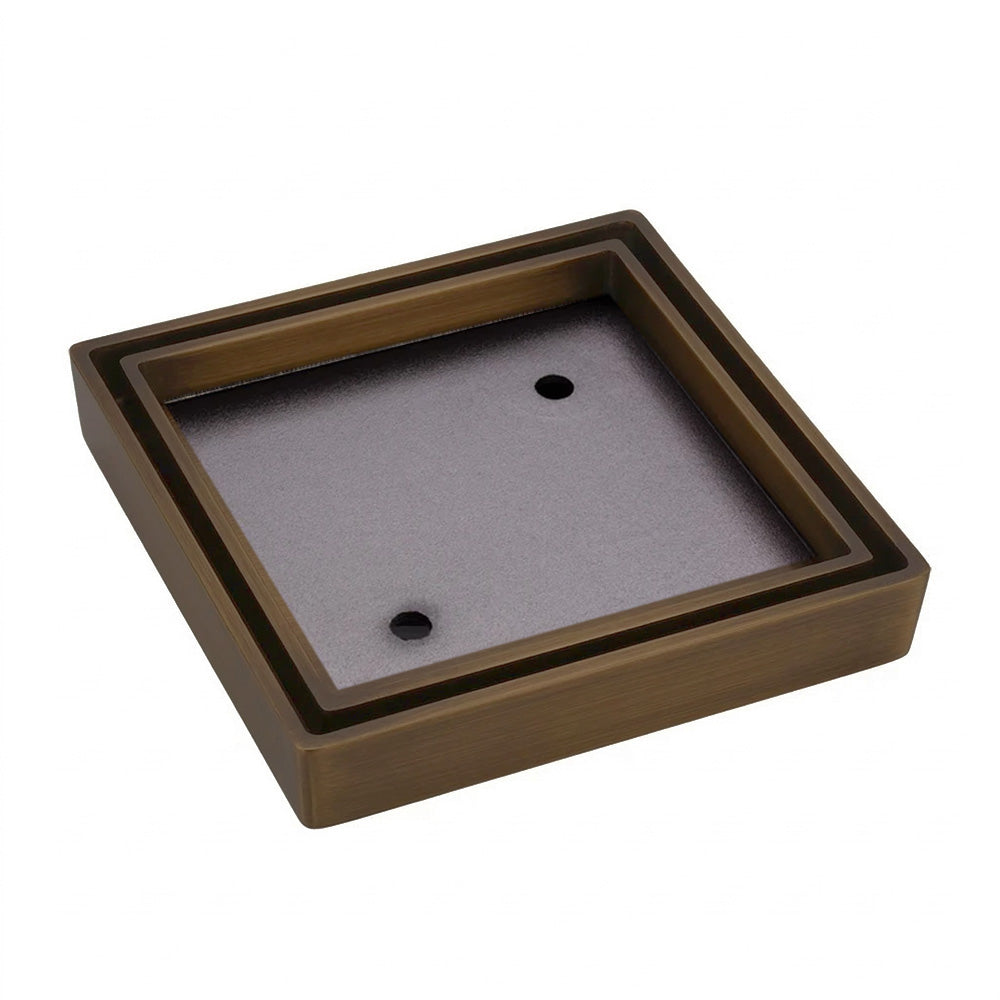 Square Tile Bed Floor Waste, 75mm Outlet, Antique Brass - Bathroom Hub