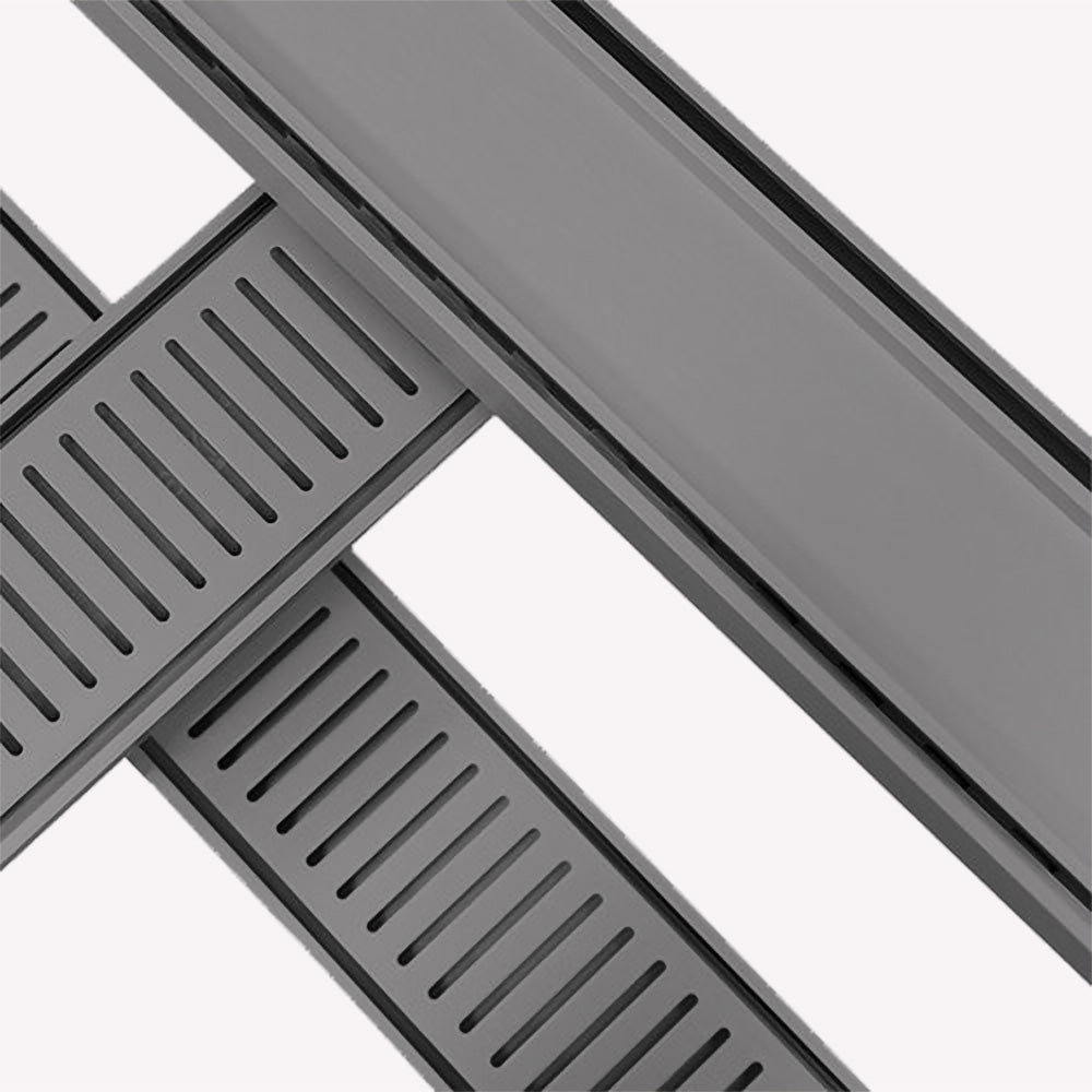 Aluminium Slimline Tile Insert Shower Drain Gun Metal 300-3000x100x21mm - Bathroom Hub
