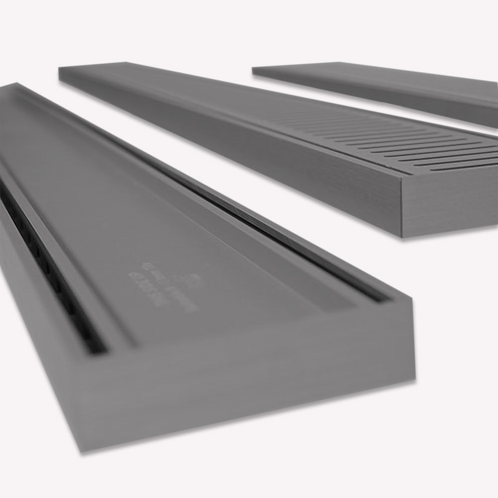 Aluminium Slimline Tile Insert Shower Drain Gun Metal 300-3000x100x21mm - Bathroom Hub