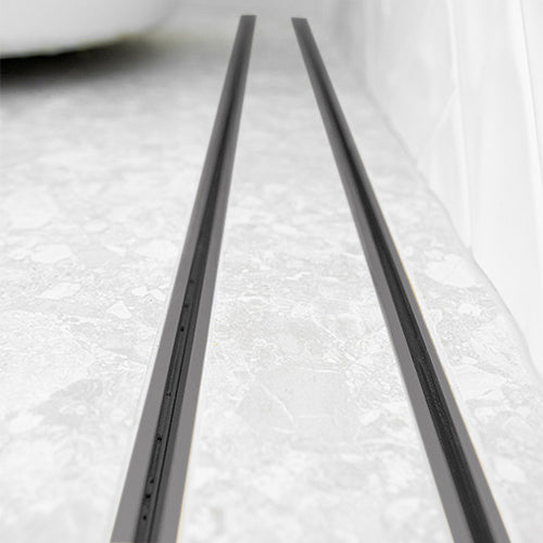 Aluminium Slimline Tile Insert Shower Drain Gun Metal 300-3000x100x21mm - Bathroom Hub