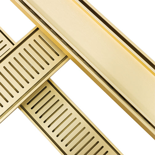 Aluminium Slimline Tile Insert Shower Drain Matt Gold 300-3000x100x21mm - Bathroom Hub