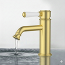Clasico Basin Mixer Ceramic Handle Brushed Gold HYB868-203A-BG - Bathroom Hub