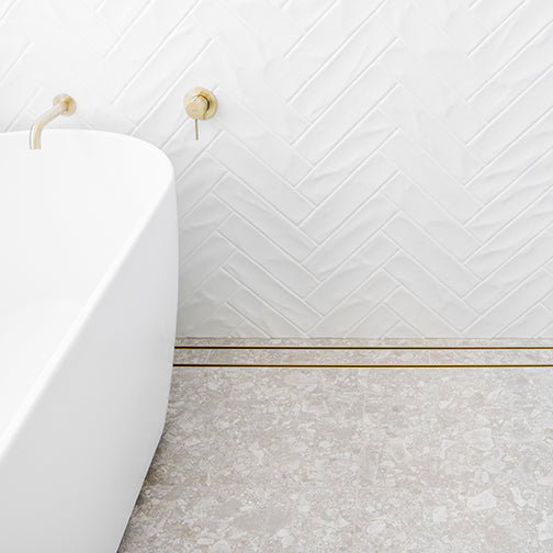Aluminium Slimline Tile Insert Shower Drain Matt Gold 300-3000x100x21mm - Bathroom Hub