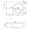 IKON ART 600 Square Bowl SHELF BASIN R/H 600 x 425 x 168mm - HDI-11-201-LHS