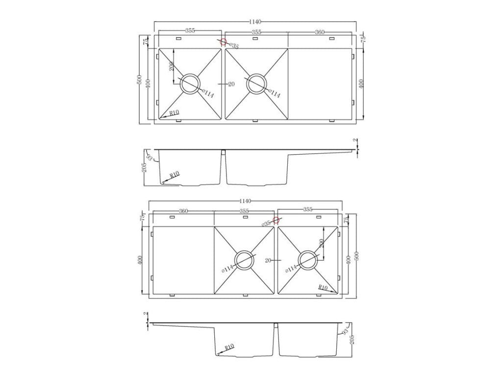 Stainless Steel Double Bowl Sink with Drainer PVD – Black (114cm x 50cm) - HMDBD11450 PVD Black - Bathroom Hub