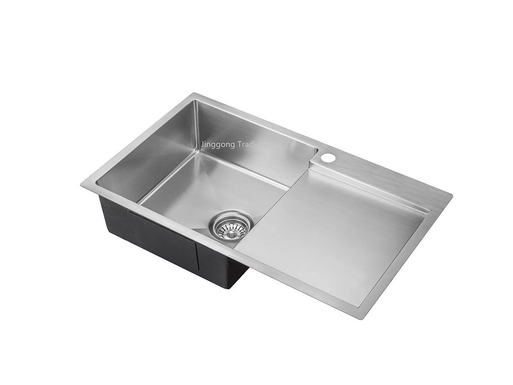 Handmade Stainless Steel Kitchen Sink Single Bowl with Drainer (75m x 45cm) - HMSBD7545TH - Bathroom Hub