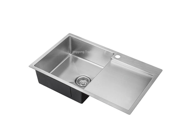 Handmade Stainless Steel Kitchen Sink Single Bowl with Drainer (75m x 45cm) - HMSBD7545TH