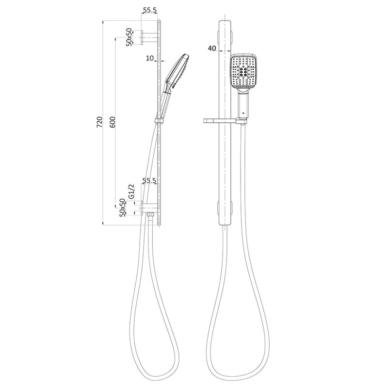 Seto Rail Shower w Integrated Water Inlet HPA66-301D