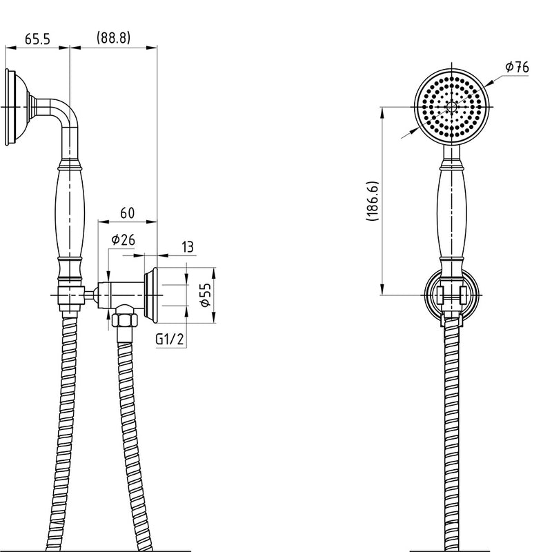 Vintage Hand shower On Wall Outlet Bracket in Matt Black [HPA868-101-1MB]