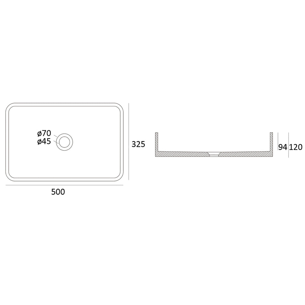 Zale Rectangle Basin Dark Grey 500 x 325 x 120mm HTI-22-503 - Bathroom Hub