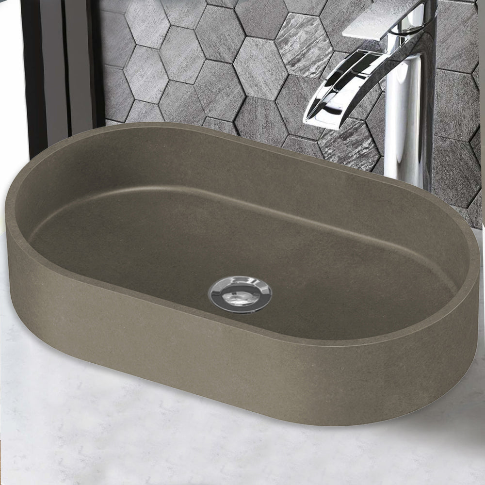 Zale Oval Basin Dark Grey 500 x 350 x 120mm HTI-22-504 - Bathroom Hub