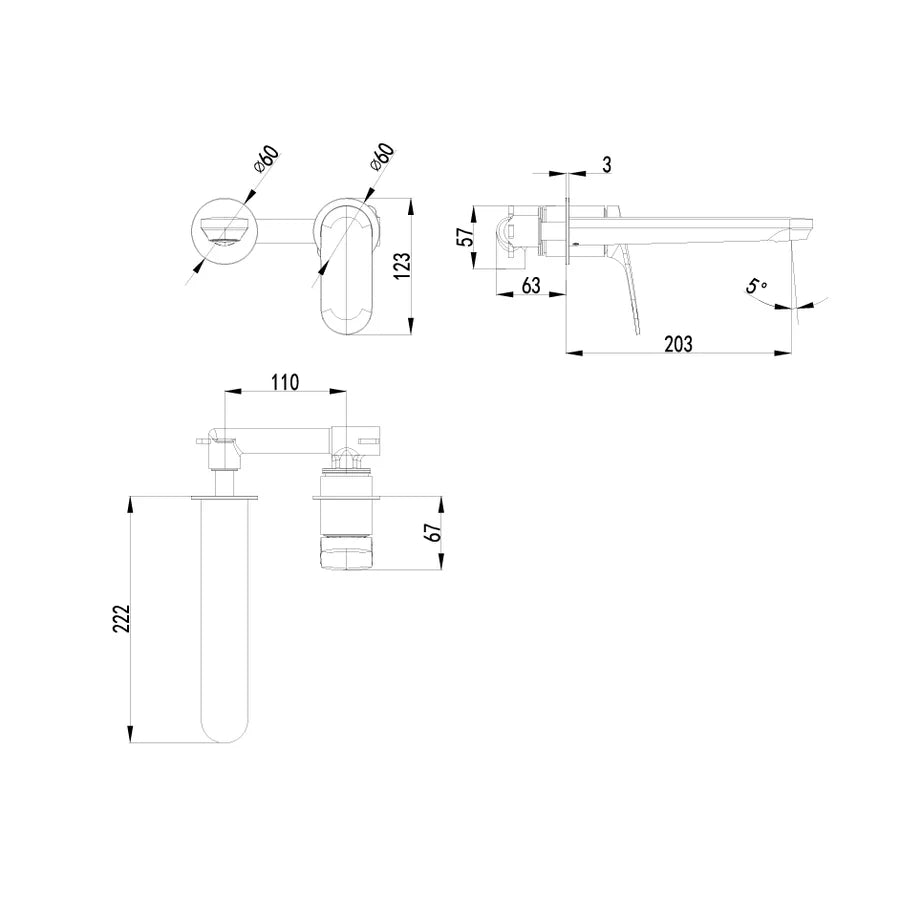 Sulu II Wall Basin Mixer Trim Kit With Rough-In Body Brushed Nickel HYB168-602TK-BN