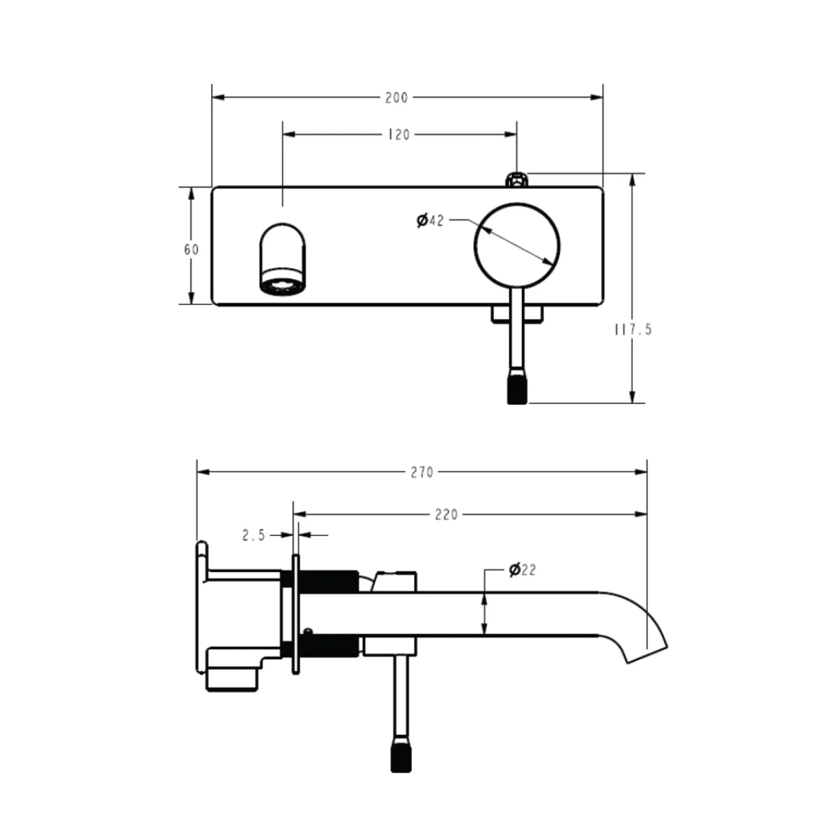 Linie Wall Basin Mixer Trim Kit 220mm Spout Brushed Gold HYB585-602TK-BG-220
