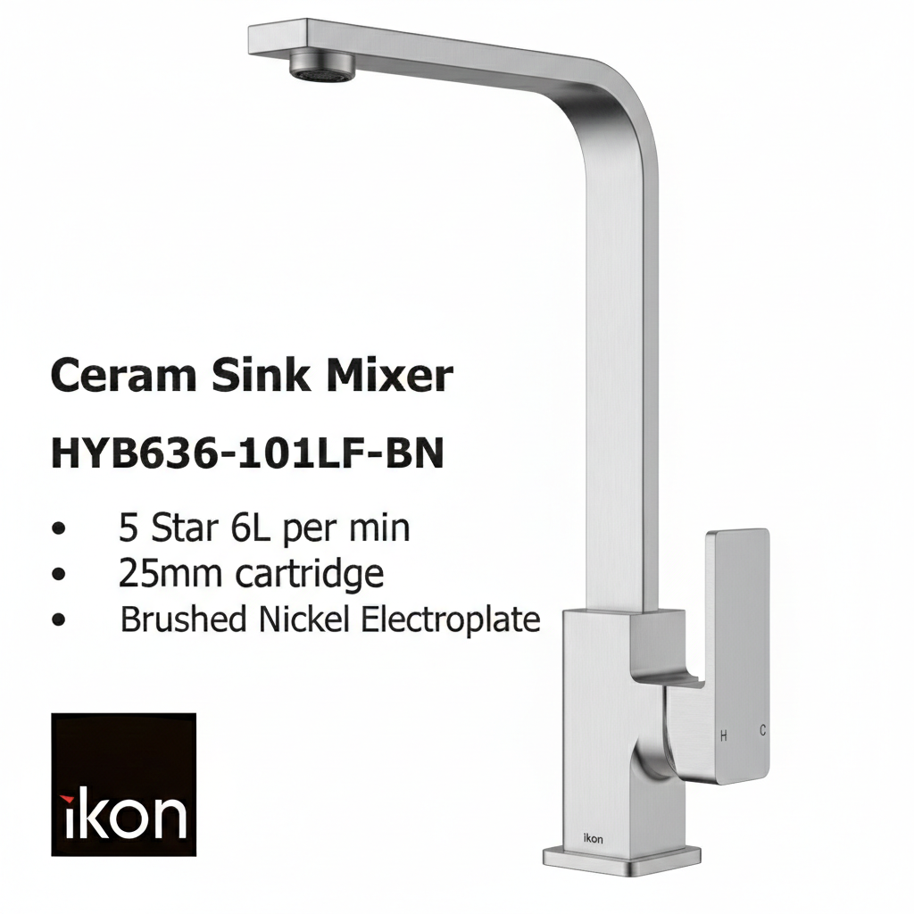 Ceram Sink Mixer Brushed Nickel HYB636-101LF-BN - Bathroom Hub