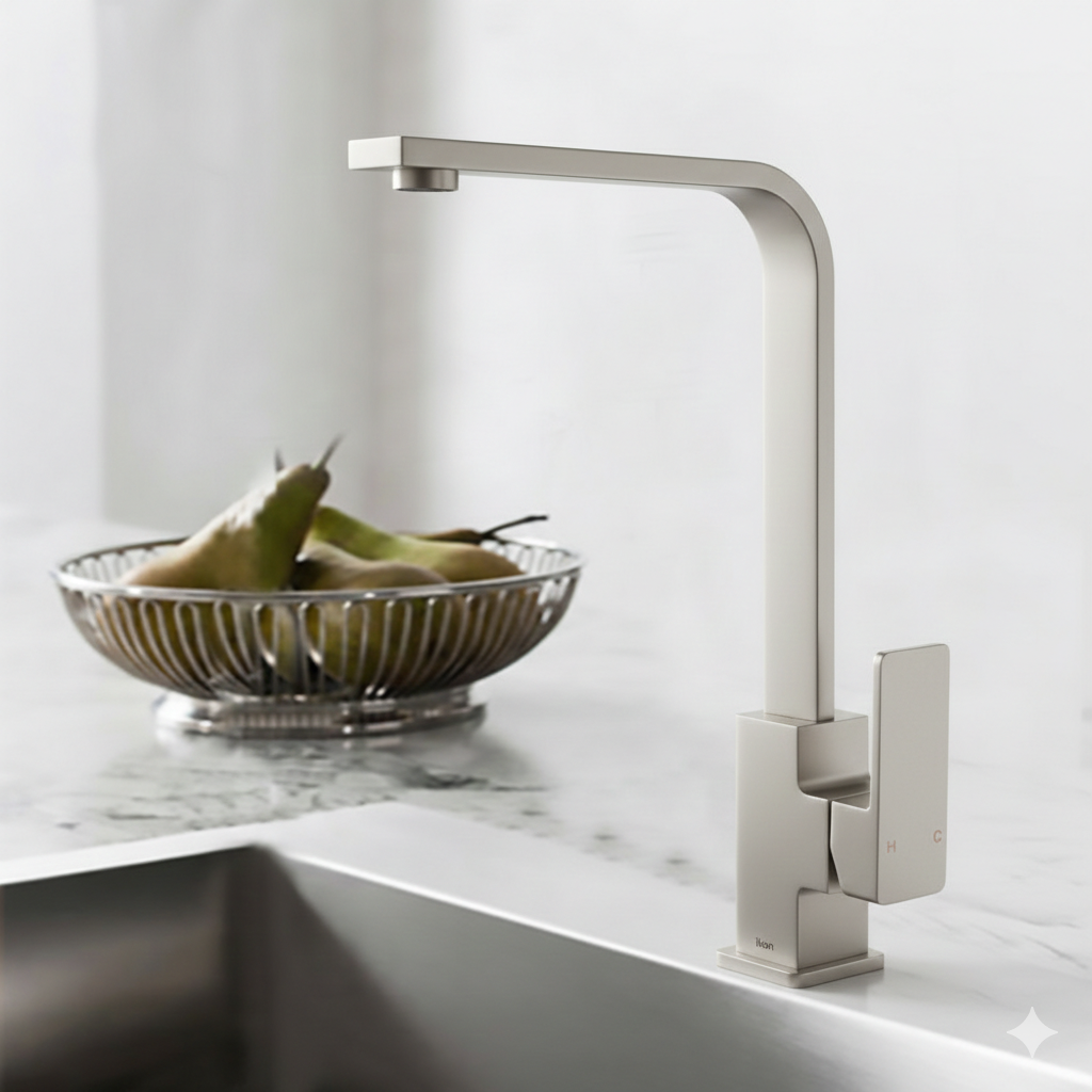 Ceram Sink Mixer Brushed Nickel HYB636-101LF-BN - Bathroom Hub