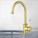 Clasico Vintage Gooseneck Sink Mixer Ceramic handler in Brushed Gold - HYB868-101A-BG