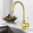 Clasico Vintage Gooseneck Sink Mixer Ceramic handler in Brushed Gold - HYB868-101A-BG