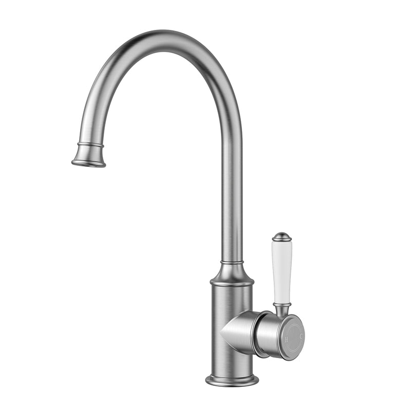 Clasico Vintage Gooseneck Sink Mixer Ceramic handler in Brushed Nickel [HYB868-101A-BN]