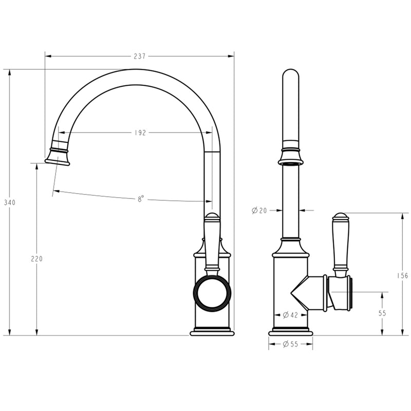 Clasico Vintage Gooseneck Sink Mixer Ceramic handler in Brushed Nickel [HYB868-101A-BN]