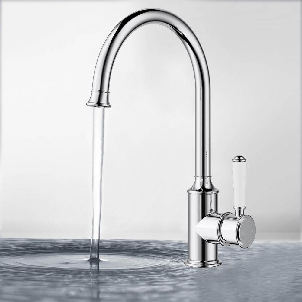 Clasico Vintage Gooseneck Sink Mixer Ceramic Handler - HYB868-101A