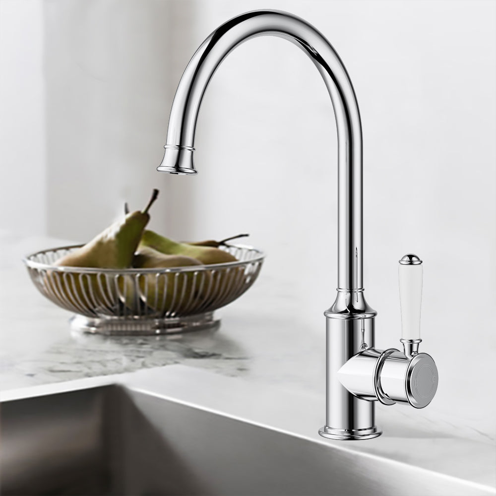 Clasico Vintage Gooseneck Sink Mixer Ceramic Handler - HYB868-101A