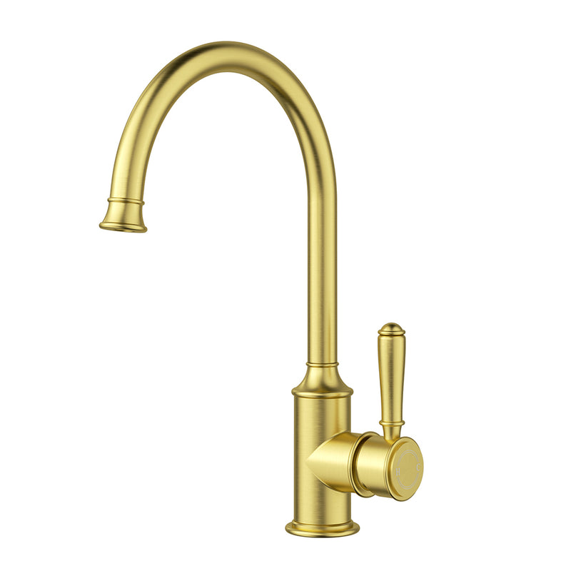 Clasico Vintage Gooseneck Sink Mixer in Brushed Gold - HYB868-101BG