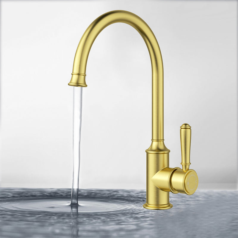 Clasico Vintage Gooseneck Sink Mixer in Brushed Gold [HYB868-101BG]