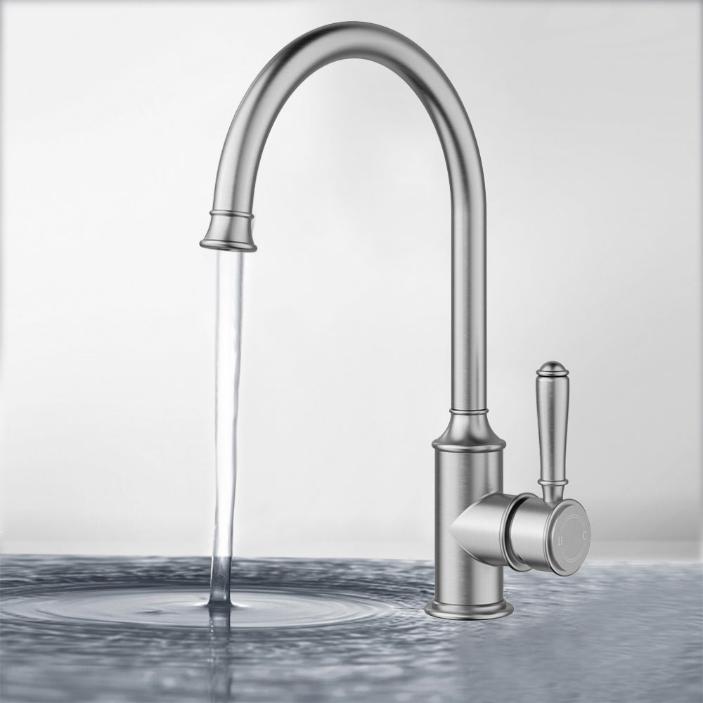 Clasico Vintage Gooseneck Sink Mixer Brushed Nickel - HYB868-101BN - Bathroom Hub
