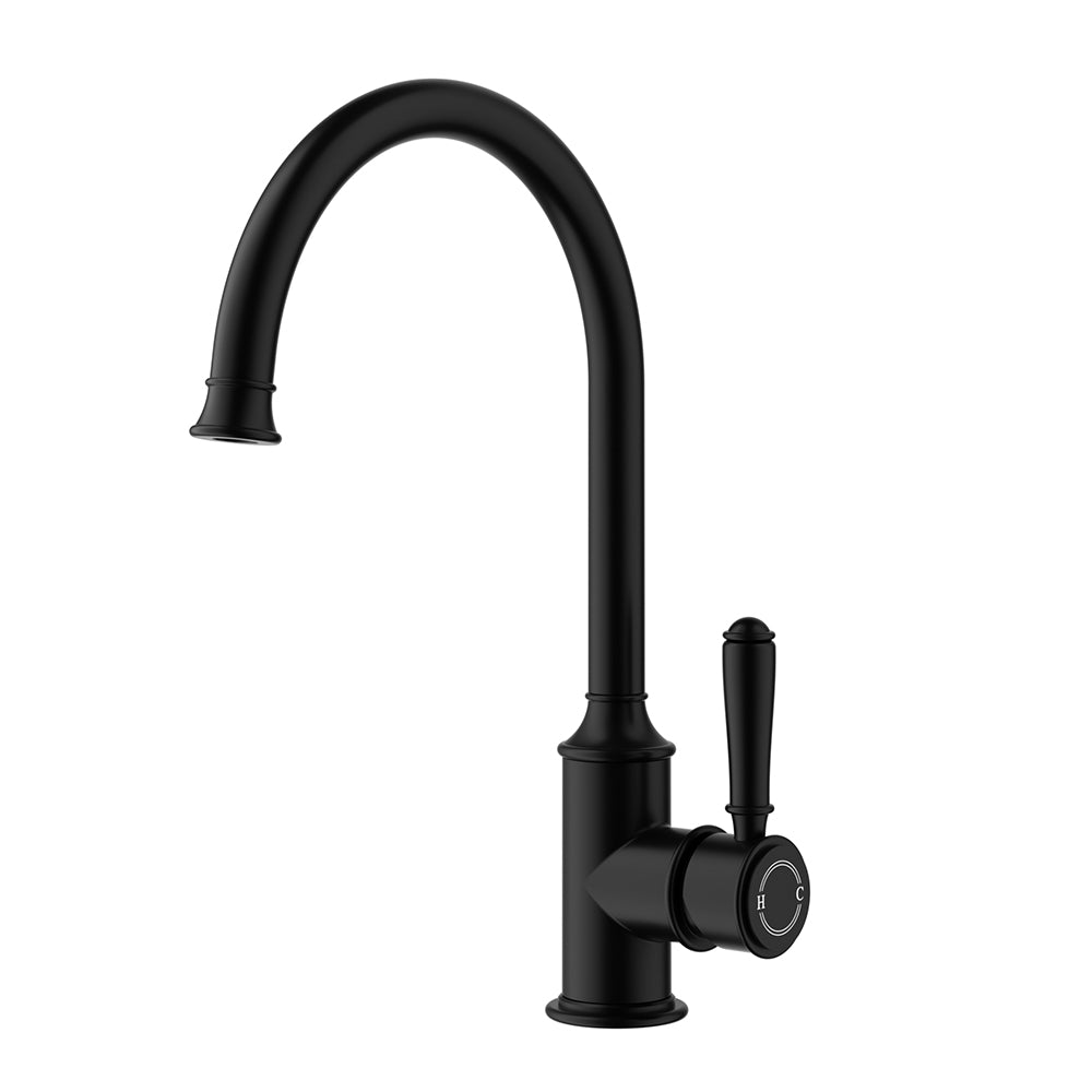 Clasico Vintage Gooseneck Sink Mixer in Matt Black - HYB868-101MB - Bathroom Hub