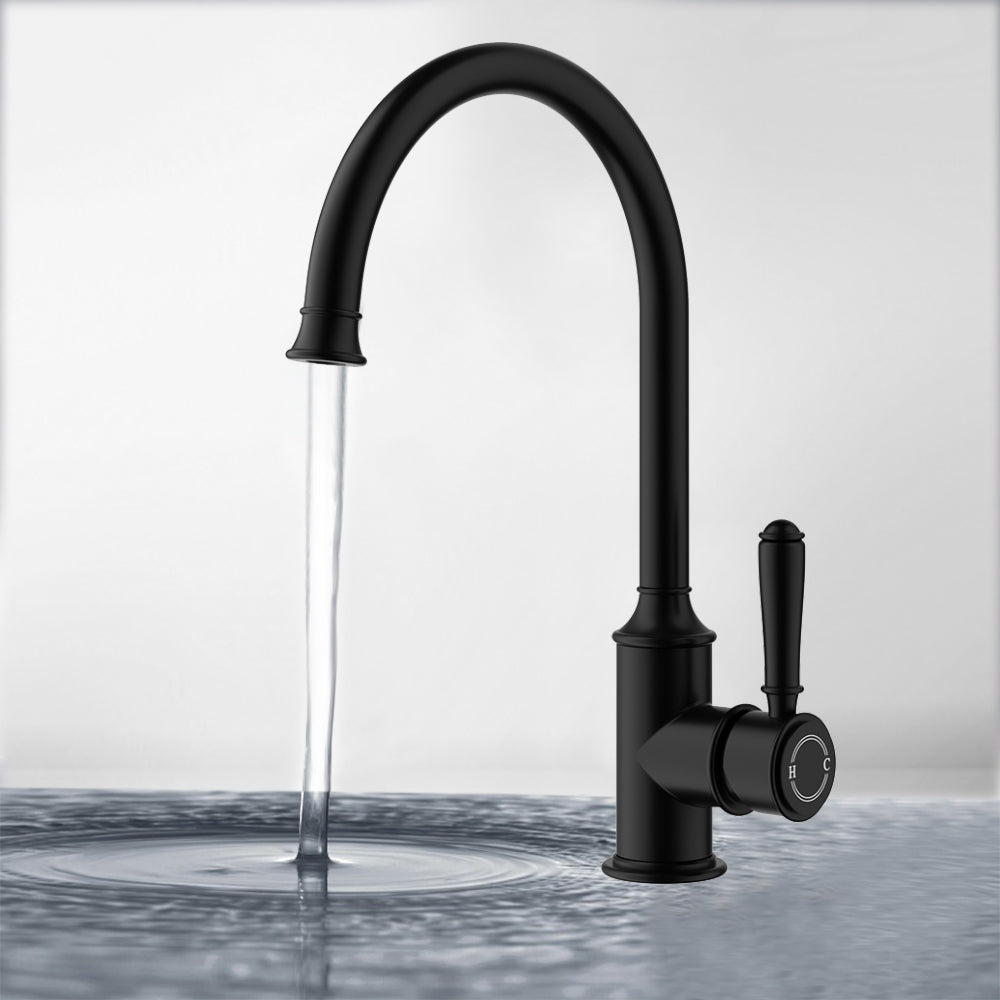 Clasico Vintage Gooseneck Sink Mixer in Matt Black - HYB868-101MB - Bathroom Hub