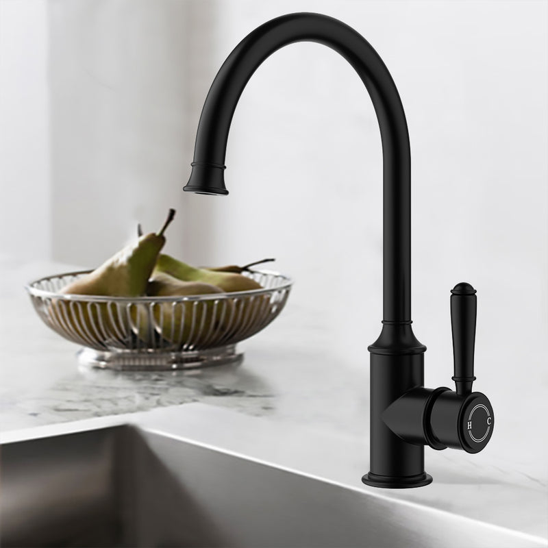 Clasico Vintage Gooseneck Sink Mixer in Matt Black - HYB868-101MB