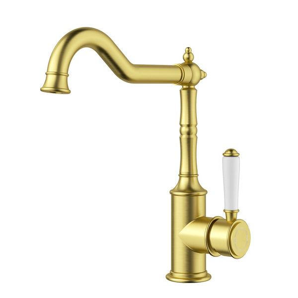 Clasico Vintage Sink Mixer Ceramic handle  in Brushed Gold [HYB868-102A-BG]