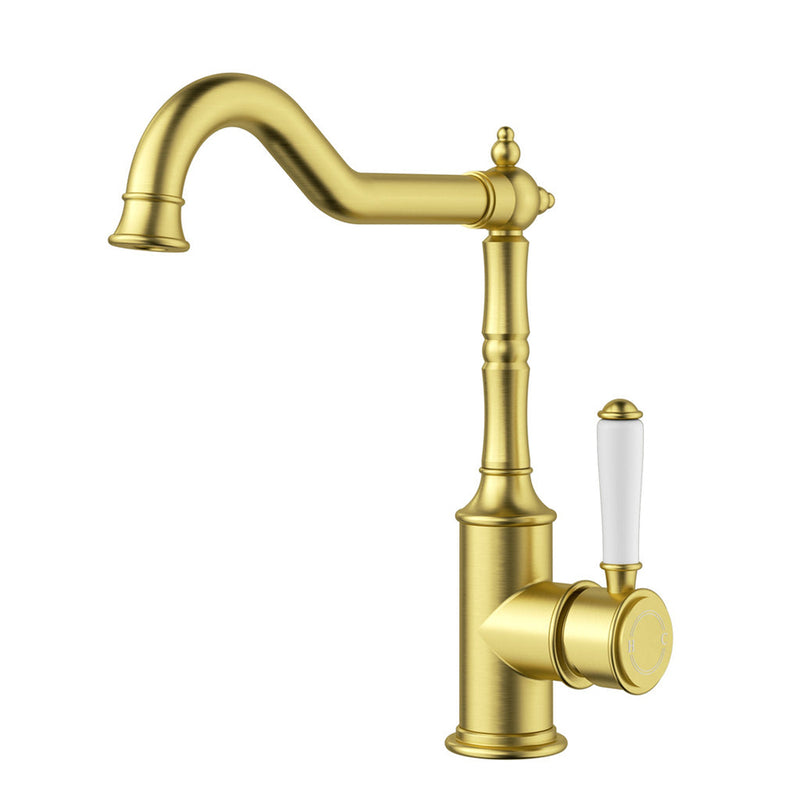 Clasico Vintage Sink Mixer Ceramic handle  in Brushed Gold - HYB868-102A-BG