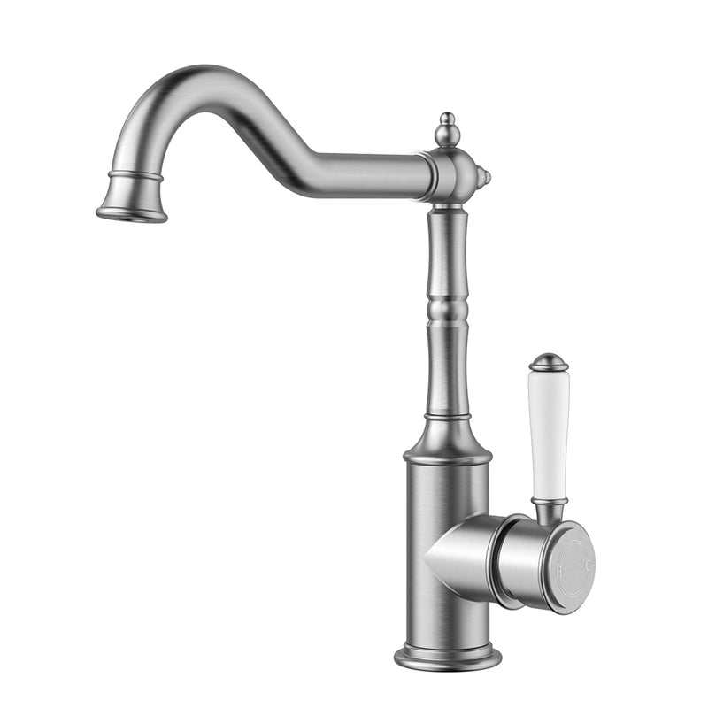 Clasico Vintage Sink Mixer Ceramic handle  in Brushed Nickel [HYB868-102A-BN]