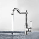 Clasico Vintage Hook Spout Sink Mixer Ceramic handle  in Brushed Nickel - HYB868-102A-BN
