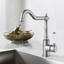 Clasico Vintage Hook Spout Sink Mixer Ceramic handle  in Brushed Nickel - HYB868-102A-BN