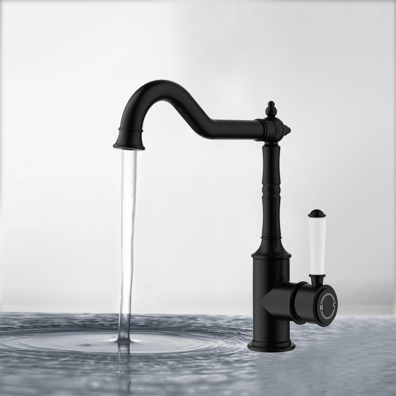 Clasico Vintage Sink Mixer Ceramic handle in Matt Black [HYB868-102A-MB]