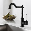 Clasico Vintage Hook Spout Sink Mixer Ceramic handle in Matt Black - HYB868-102A-MB