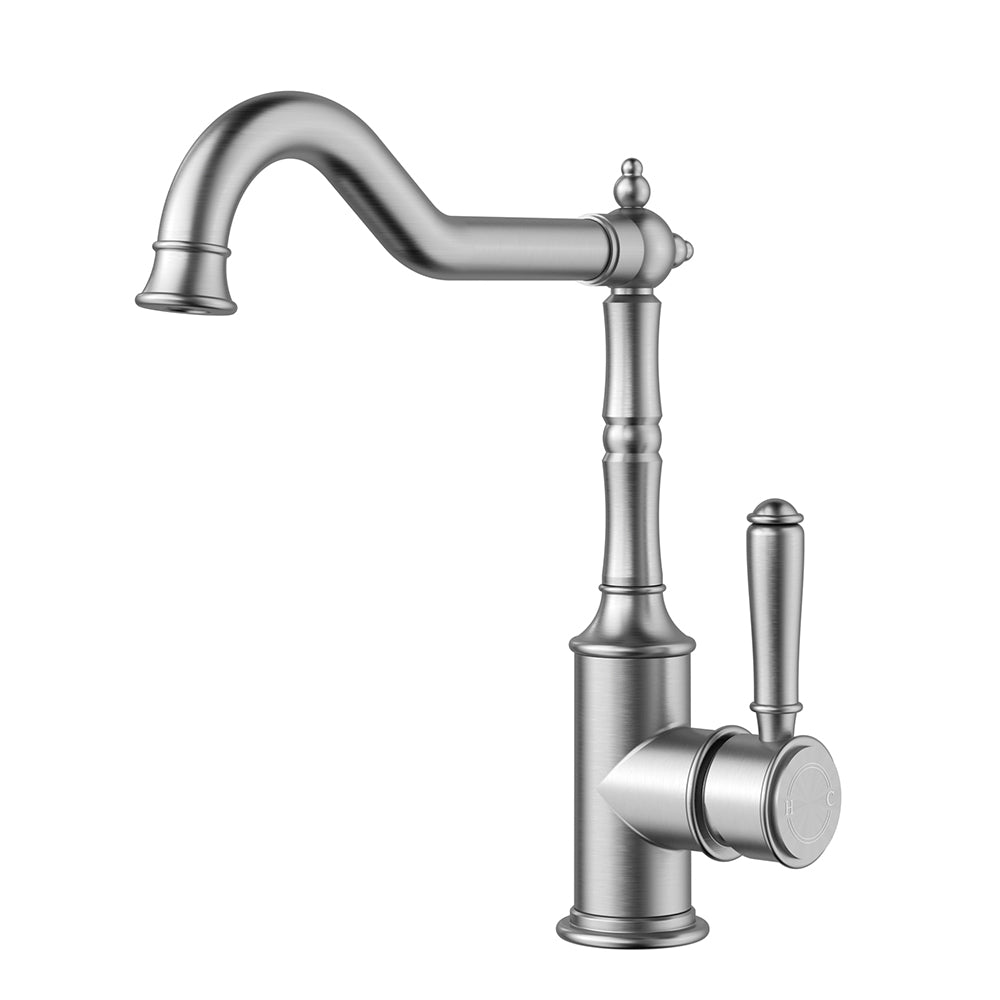 Clasico Vintage Hook Spout Sink Mixer in Brushed Nickel - HYB868-102BN - Bathroom Hub