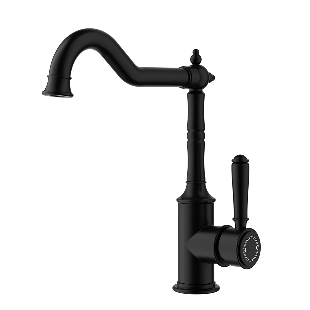 Clasico Vintage Hook Spout Sink Mixer in Matt Black - HYB868-102MB - Bathroom Hub