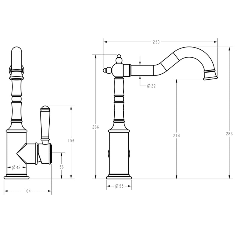 Clasico Vintage Sink Mixer in Matt Black [HYB868-102MB]